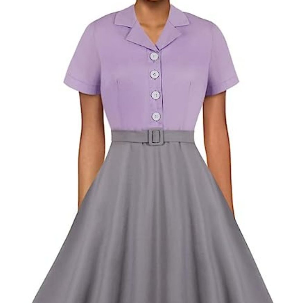 Wellwits 1950s Style Purple Shirt Dress